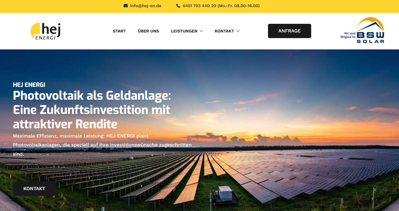 Hej Energy Website für einen Solarprojektierer
